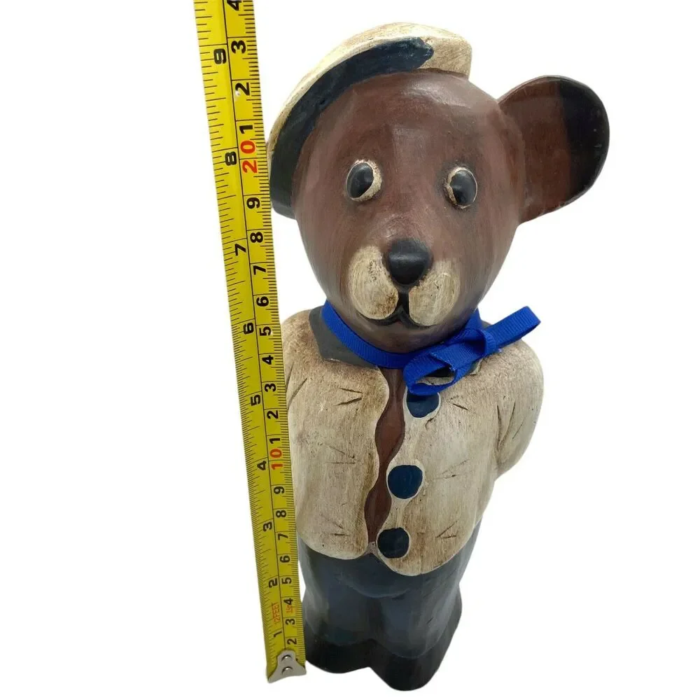 Sailor Bear Wooden Charming Little Fellow Primitive Carved Bear Figurine Retro